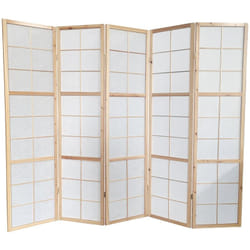 Pegane - Paravent japonais bois naturel, séparateur de pièce 5 pans - Hauteur 175 cm x Longueur 220 cm