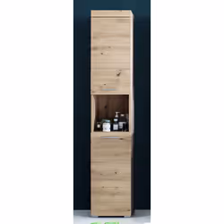 Colonne de salle de bain équipée de 2 portes, 1 niche avec à l’intérieur 2 tablettes. Réalisée en panneaux de particules et M ...