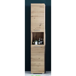 Pegane - Colonne de salle de bain avec 2 portes coloris chêne à noeuds - Longueur 37 x hauteur 190 x profondeur 31 cm