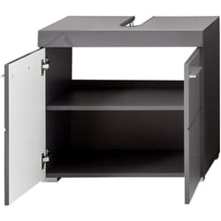 Pegane - Meuble de salle de bain sous vasque avec 2 portes coloris gris anthracite mat et gris anthracite brillant - Longueur 60 x hauteur 56 x