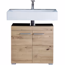 Meuble de salle de bain sous vasque 2 portes, avec à l’intérieur 1 tablette. Réalisé en panneaux de particules et MDF mélamin ...