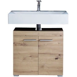 Pegane - Meuble de salle de bain sous vasque avec 2 portes coloris chêne à noeuds - Longueur 60 x hauteur 56 x profondeur 34 cm
