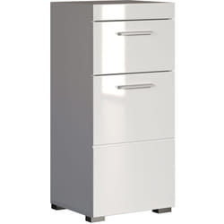 Meuble bas de salle de bain coloris blanc mat et blanc brillant - Longueur 37 x hauteur 79 x profondeur 31 cm Pegane