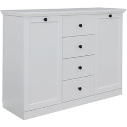 Commode, meuble de rangement avec 2 portes et 4 tiroirs coloris blanc mat - Longueur 119 x hauteur 88 x profondeur 41 cm Pegane