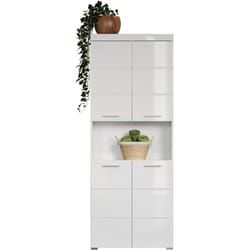 Colonne de salle de bain avec 2 portes coloris blanc brillant, blanc mat - Longueur 73 x hauteur 190 x profondeur 31 cm -PEGANE-