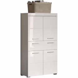 Commode équipée de 4 portes et 1 tiroir coloris blanc brillant, blanc mat. Comprenant 2 étagères ( le poids maximum supporté  ...