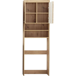 Meuble de rangement spécial machine à laver ou wc coloris chêne à noeuds et blanc brillant - Longueur 63 x hauteur 187 x profondeur 24 cm Pegane