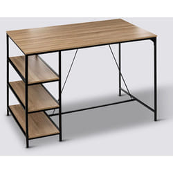 Table de bar, table haute avec 3 étagères en bois Beige et métal coloris noir - Longueur 140 x Profondeur 80 x Hauteur 103 cm