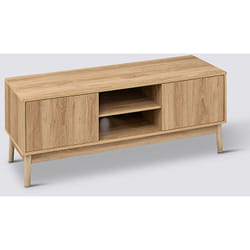 Meuble TV en bois avec 2 portes coloris Beige - Longueur 120 x Profondeur 39 x Hauteur 48 cm