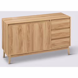 Buffet, meuble de rangement en bois équipé de 2 portes et 3 tiroirs de rangement coloris Beige. A monter soi-même. Dimensions ...