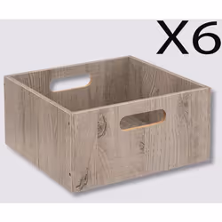 Lot de 6 boites de rangement, paniers de rangement en bois coloris gris. A monter soi-même. Dimensions : Longueur 31 x Profon ...