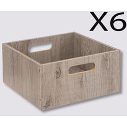 Pegane - Lot de 6 boites de rangement, paniers de rangement en bois coloris gris - Longueur 31 x Profondeur 31 x Hauteur 15 cm