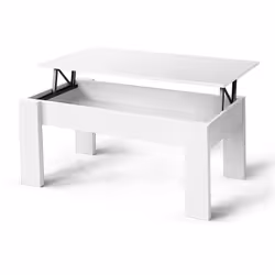 Table basse, table de salon relevable coloris blanc en panneaux de particules mélaminés. Produit de fabrication Espagnole. Me ...