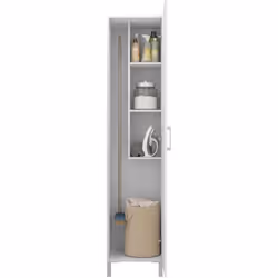 Armoire, placard de rangement avec 1 Porte coloris blanc en panneaux de particules mélaminés. Ce meuble est équipé des 4 pied ...