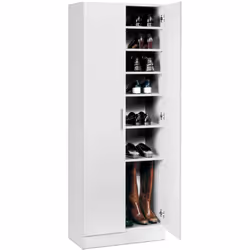 Armoire à chaussures, meuble à chaussures avec 2 portes de rangement coloris blanc en panneaux de particules mélaminés. Produ ...