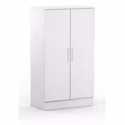Armoire à chaussures, meuble à chaussures avec 2 portes de rangement coloris blanc en panneaux de particules mélaminés. Produ ...