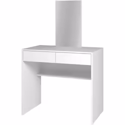 Coiffeuse, table de maquillage avec 2 tiroirs + miroir coloris blanc en panneaux de particules mélaminés. Produit de fabricat ...