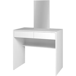 Pegane - Coiffeuse, table de maquillage avec 2 tiroirs + miroir coloris blanc - longueur 90 x profondeur 45 x hauteur 140 cm