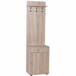 Meuble d'entrée, banc de vestiaire avec 1 porte et tiroir coloris chêne en panneaux de particules mélaminés. Produit de fabri ...