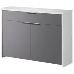Table console, meuble console avec 2 portes et 1 tiroir coloris blanc, gris - longueur 101 x profondeur 30 x hauteur 76 cm