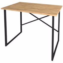 Table du bureau, meuble du bureau coloris chêne cambrian en panneaux de particules mélaminés et métal noir. Produit de fabric ...