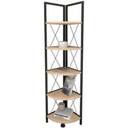 Etagère, bibliothèque d'angle avec 5 étagères coloris chêne cambrian, noir - longueur 67 x profondeur 34 x hauteur 160 cm