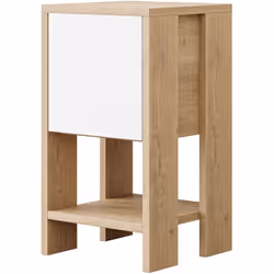 Table de chevet, table de nuit avec 1 porte abattante coloris chêne cambrian, blanc en panneaux de particules mélaminés. Prod ...