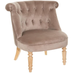 Fauteuil en velours coloris taupe et bois coloris naturel - Longueur 68 x Profondeur 66 x Hauteur 72 cm