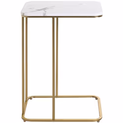 Table d'appoint avec aspect marbre fabriquée en tube d'acier laqué doré, plateau en MDF avec décor imitation marbre. Dimensio ...