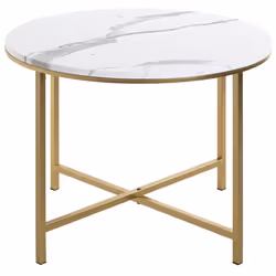 Table d'appoint ronde en métal coloris doré et MDF imitation marbre . Dimensions : diamètre 60 x hauteur 45 cm Capacité de ch ...