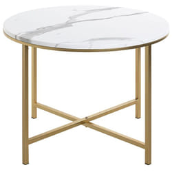Table d'appoint ronde en métal coloris doré et mdf imitation marbre -diamètre 60 x hauteur 45 cm