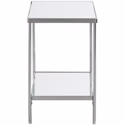 Table d'appoint en tube d'acier chromé avec cadre en acier plat chromé et étagères en verre miroir, ses pieds sont réglables. ...