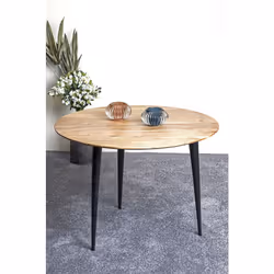 Table d'appoint ronde en tube d'acier laqué noir avec plateau en bois massif d'acacia naturel. Dimensions : Diamètre 65 x hau ...