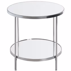 Table d'appoint en tube d'acier chromé, cadre en acier plat chromé avec étagères en verre miroir, pieds réglables. Dimensions ...
