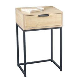 Meuble console, table console avec 1 tiroir en bois coloris chêne et métal noir -longueur 40 x profondeur 40 x hauteur 50 cm