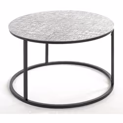 Table d'appoint en tube d'acier laqué noir avec plateau en structure aluminium argenté. Dimensions : diamètre 59 x hauteur 37 ...
