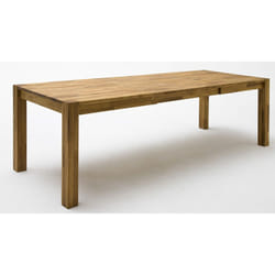 Table de salle à manger rectangulaire extensible en bois hêtre massif huilé coloris chêne sauvage - longueur 200-300 x hauteur 77 x profondeur 100 cm