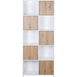 Bibliothèque, étagère avec 5 portes coloris chêne Artisan / blanc - longueur 77 x profondeur 30 x hauteur 185 cm
