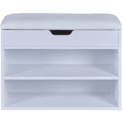 Banc à chaussures, meuble à chaussures conçu en MDF coloris blanc avec espace de rangement. Dimensions :longueur 60 x profond ...