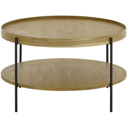 Table basse ronde en bois coloris chêne et métal coloris noir mat - diamètre 80 x profondeur 45 cm