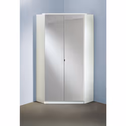 Armoire d‘angle, meuble de rangement avec miroir coloris blanc cassé, blanc . Livrée en kit. Dimensions : Longueur 95 x Haute ...