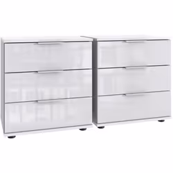 Lot de 2 tables de chevet, table de nuit avec 3 tiroirs coloris blanc, verre blanc. Livrée en kit. Dimensions : Longueur 104 ...