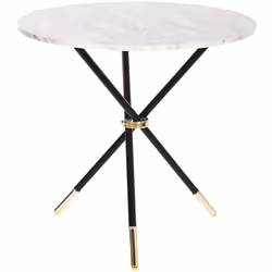 Table d'appoint ronde en métal noir, doré et marbre blanc. Dimensions : diamètre 80 x Hauteur 76 cm Matière : métal, marbre C ...