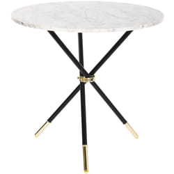 Table d'appoint ronde en métal noir, doré et marbre blanc - diamètre 80 x Hauteur 76 cm