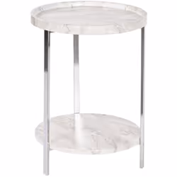 Table d'appoint ronde en métal argenté et marbre coloris blanc. Dimensions : diamètre 40 x Hauteur 53 cm Matière : métal, mar ...
