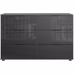 Commode, meuble de rangement à tiroirs coloris graphite, avec façade en verre noir. Equipée de 6 tiroirs. Livrée en kit. Dime ...