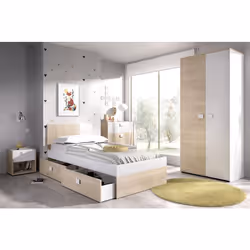 Ensemble chambre à coucher complète en panneaux de particules mélaminé composé du lit adulte 190x90 cm avec 2 tiroirs, table  ...