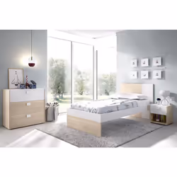 Ensemble chambre à coucher complète en panneaux de particules mélaminé ( lit adulte 190x90 cm avec 2 tiroirs + table de cheve ...