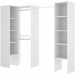 Ce kit armoire dressing fabriqué en bois mélaminé coloris blanc est composé de 2 meubles, placés côte à côte de manière à for ...