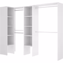 Ce kit armoire dressing coloris blanc fabriqué en bois mélaminé est composé de 2 meubles, placés côte à côte de manière à for ...